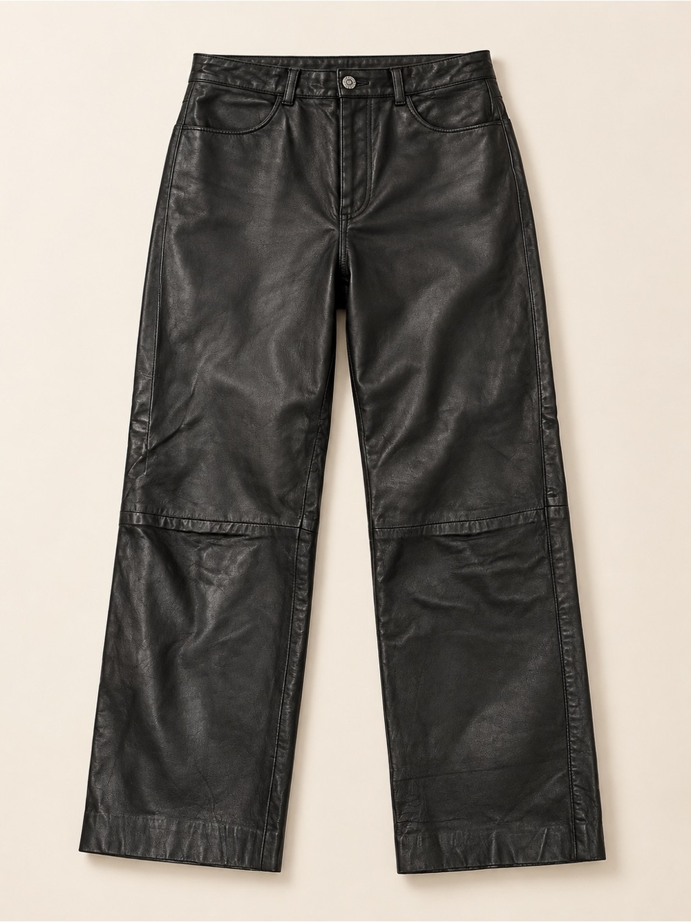 Wide-Leg Black lambskin Leather Pants